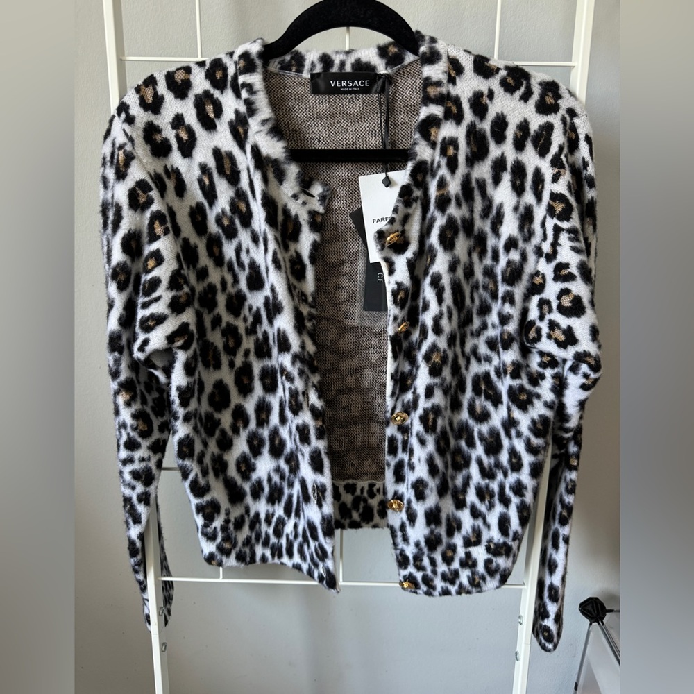 Versace white leopard print sweater